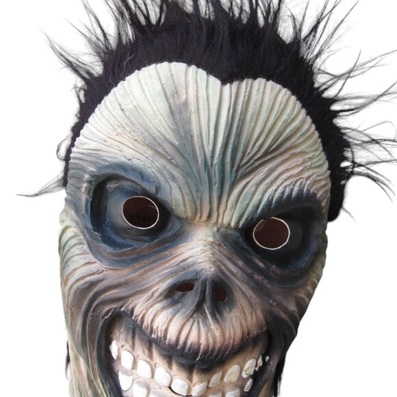 Vintage Topstone Ghoul Skull Zombie Rubber Pull-Over Mask Black Fright Wig Latex - Picture 2 of 7